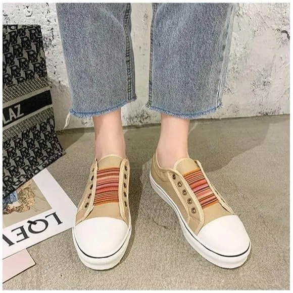 Women Fashion Slip-On Canvas Sneakers Low Top - Summer Lightweight Comfortable Denim Blue Casual Outdoor Slip-On Sneakers for Ladies