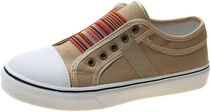 Women Fashion Slip-On Canvas Sneakers Low Top - Summer Lightweight Comfortable Denim Blue Casual Outdoor Slip-On Sneakers for Ladies