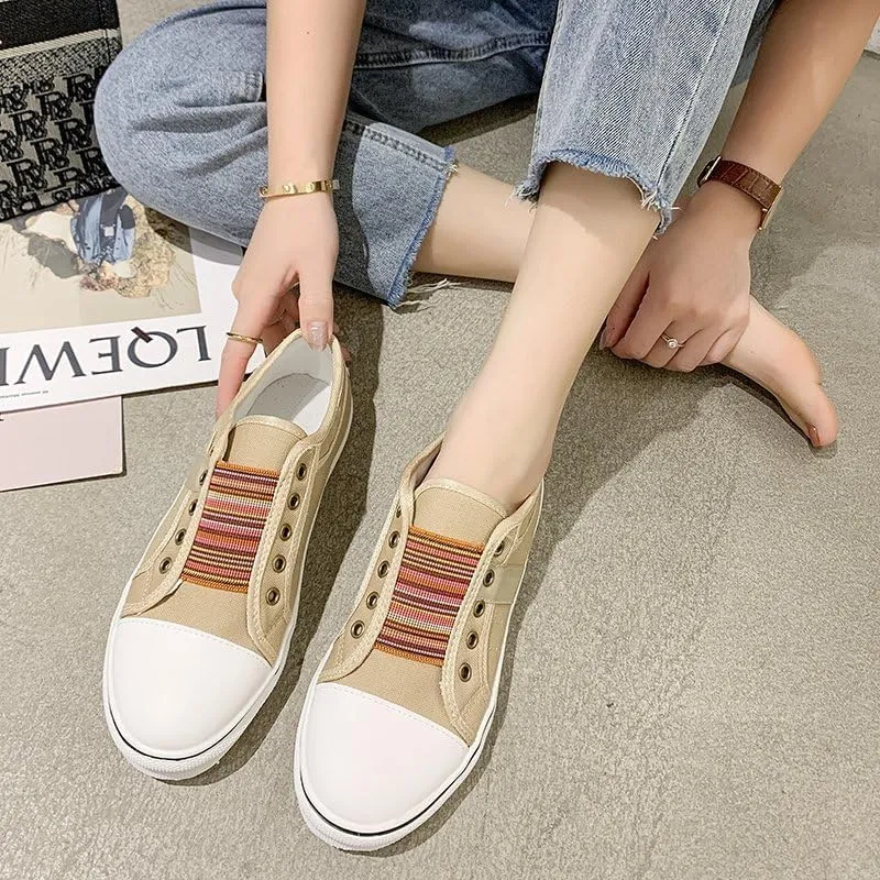 Women Fashion Slip-On Canvas Sneakers Low Top - Summer Lightweight Comfortable Denim Blue Casual Outdoor Slip-On Sneakers for Ladies