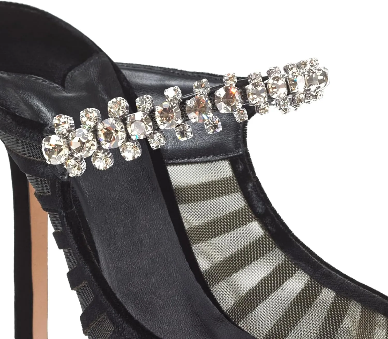 Women Heeled Mules Rhinestone Strappy Clear Heels Pointed Toe Stiletto Slip On Bridal Sandals for Women