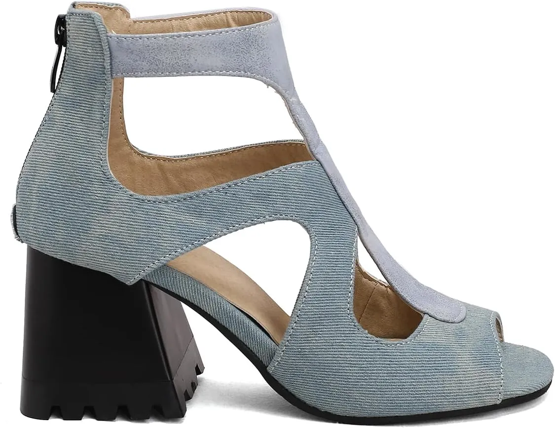 Women Heeled Sandals Peep Open Toe Ankle Boots Mid Chunky Block Heel Cutout Booties Sandals Zipper Lace Up Ankle Strap Dress Sandal Pumps Shoes Suede Crocodile Snakeskin Chic Size 4-15 M US