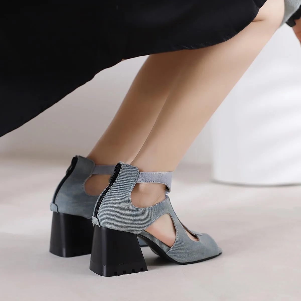Women Heeled Sandals Peep Open Toe Ankle Boots Mid Chunky Block Heel Cutout Booties Sandals Zipper Lace Up Ankle Strap Dress Sandal Pumps Shoes Suede Crocodile Snakeskin Chic Size 4-15 M US