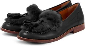 Women Low Chunky Heel Loafer Shoes Tassel Fluffy Round Toe Slip On Dress Loafers Fringe 1 Inch Block Low Heel Dress Shoes Fur Penny Loafers Comfort Office Shoes Classic 4-11 M US