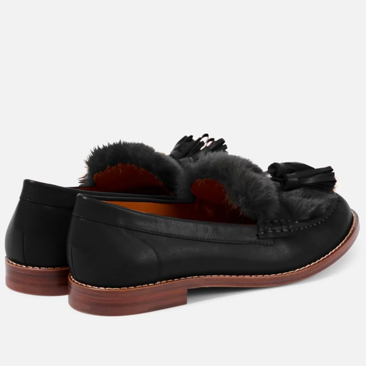 Women Low Chunky Heel Loafer Shoes Tassel Fluffy Round Toe Slip On Dress Loafers Fringe 1 Inch Block Low Heel Dress Shoes Fur Penny Loafers Comfort Office Shoes Classic 4-11 M US