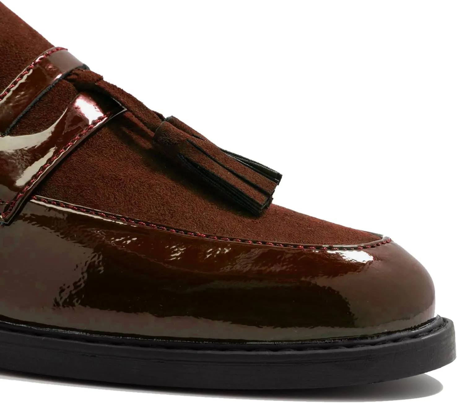 Women Low Chunky Heel Loafer Shoes Tassel Round Toe Slip On Dress Loafers Fringe 1" Block Low Heel Dress Loafers Patent Suede Penny Loafers Comfort Office Shoes Classic 4-11 M US