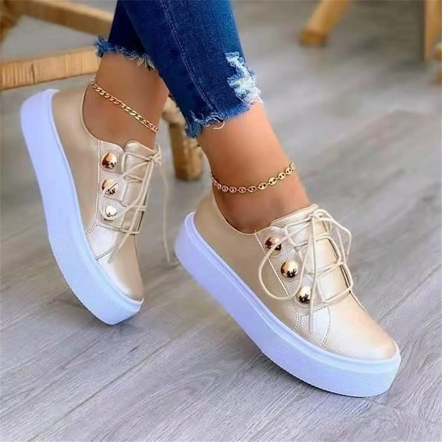 Women Platform Sneakers Comfortable Lace-Up Walking Shoes Fashion Low Top Sneakers for Women and Teen Girls Lightweight Chunky Athletic Sneaker