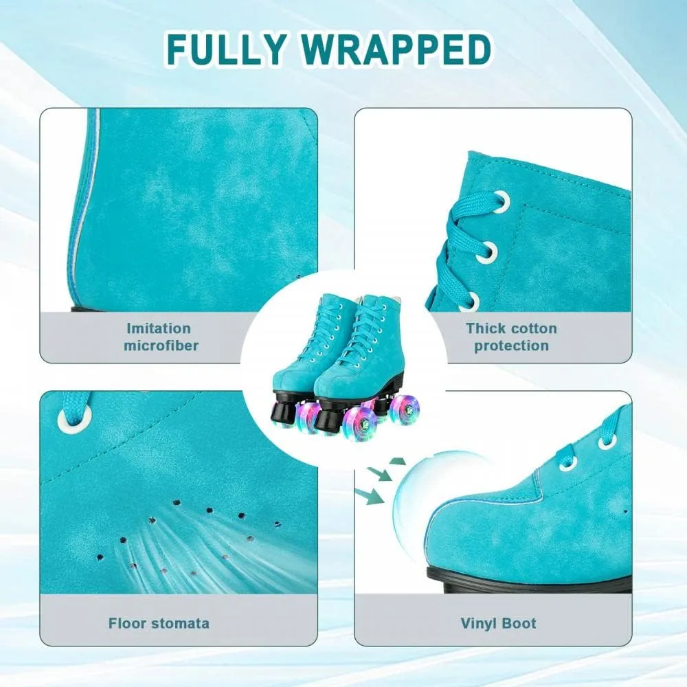Women Roller Skates High-Top Double-Row PU Leather Roller Skates for Women Girls with Light up Wheels Outdoor
