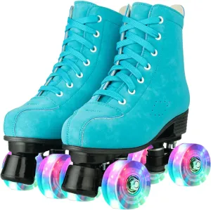 Women Roller Skates High-Top Double-Row PU Leather Roller Skates for Women Girls with Light up Wheels Outdoor
