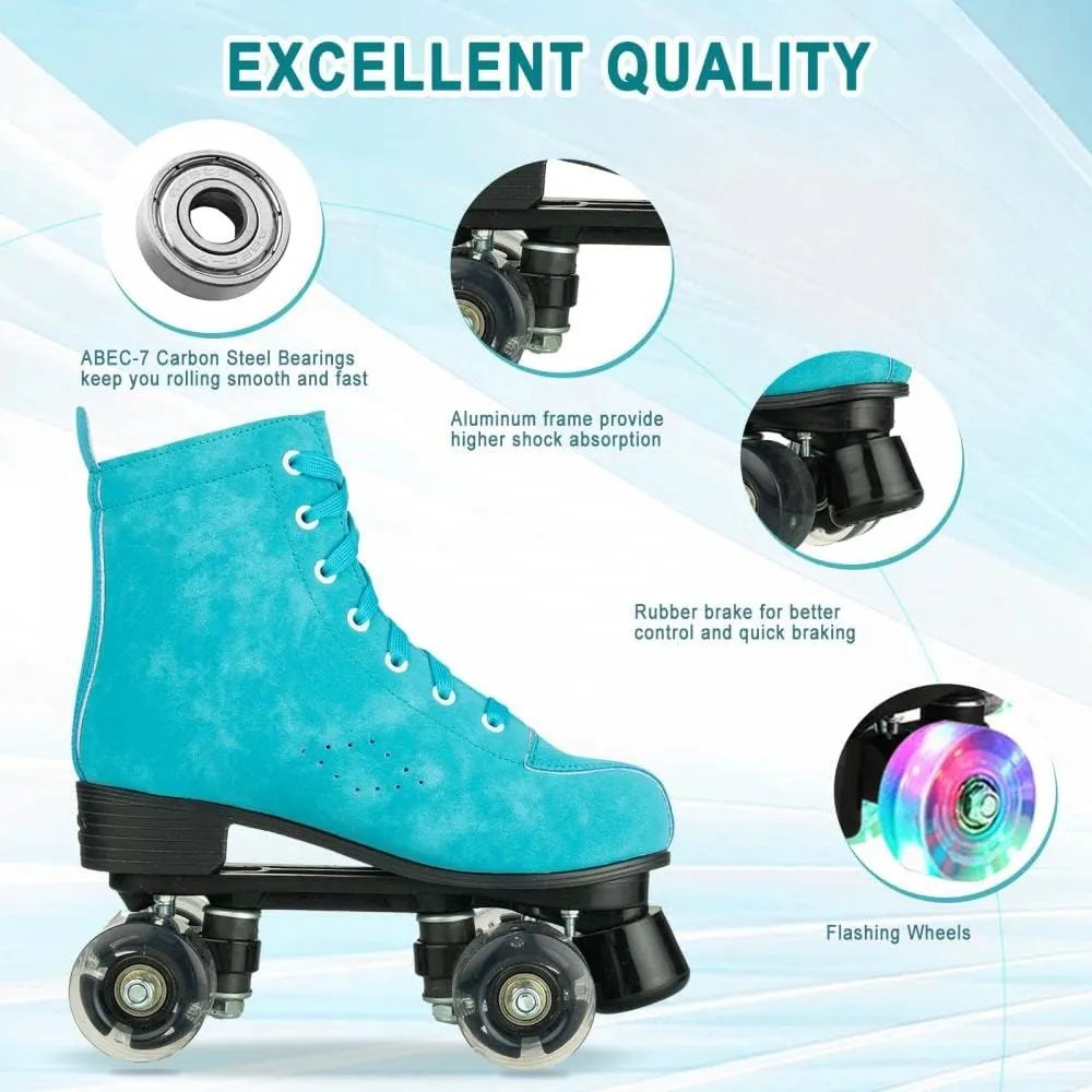Women Roller Skates High-Top Double-Row PU Leather Roller Skates for Women Girls with Light up Wheels Outdoor