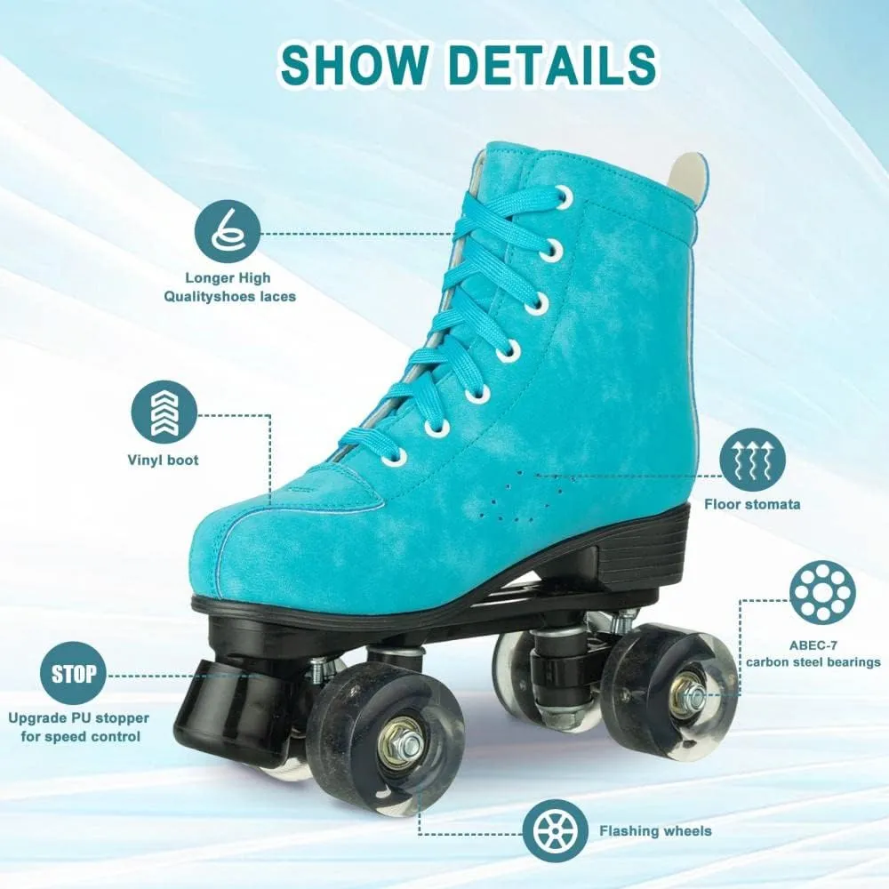 Women Roller Skates High-Top Double-Row PU Leather Roller Skates for Women Girls with Light up Wheels Outdoor