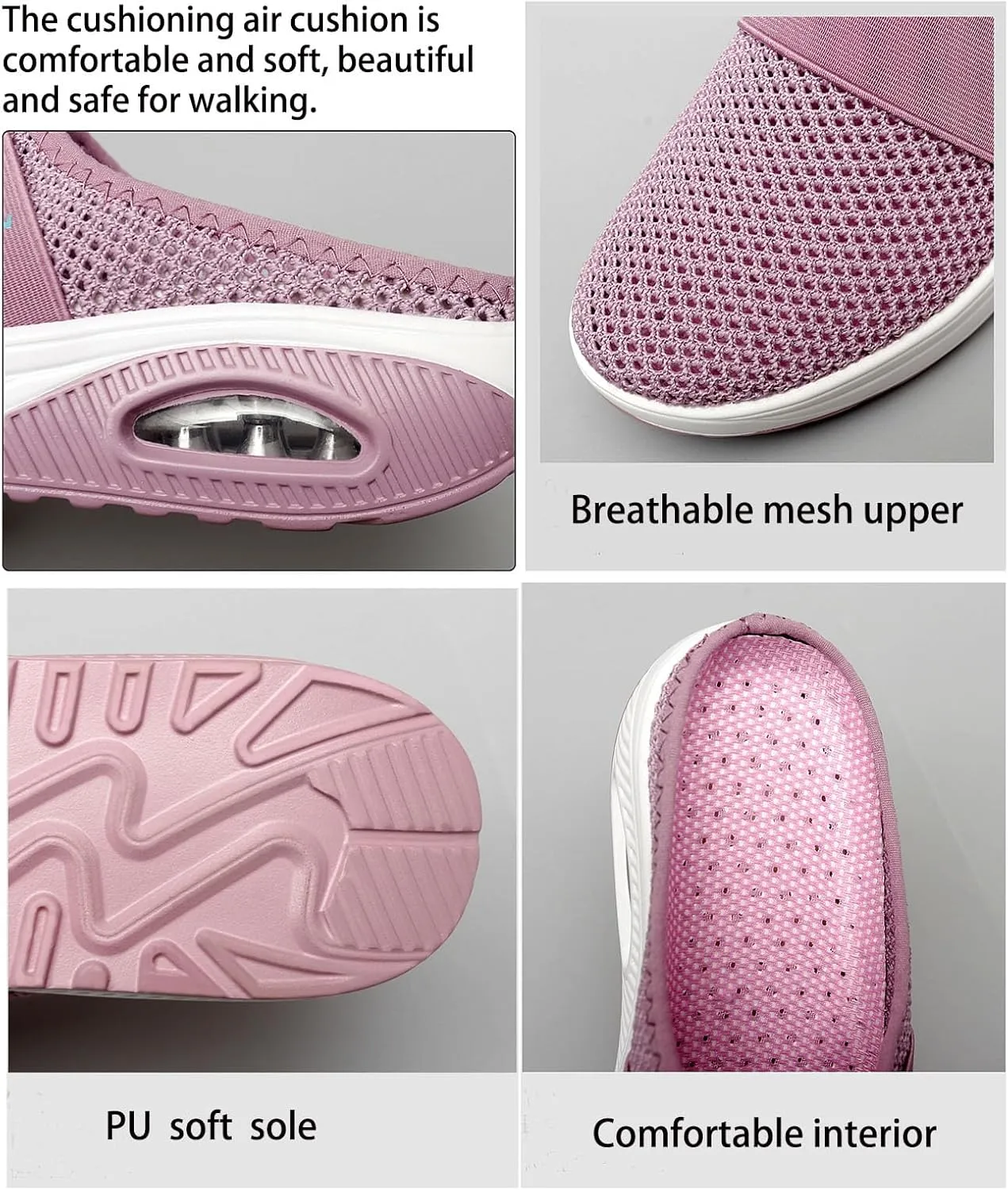 Women's Air Cushion Slip-On Breathable Orthopedic Walking Shoes, Heelless Mesh Sandals, Women's Orthopedic Sneakers