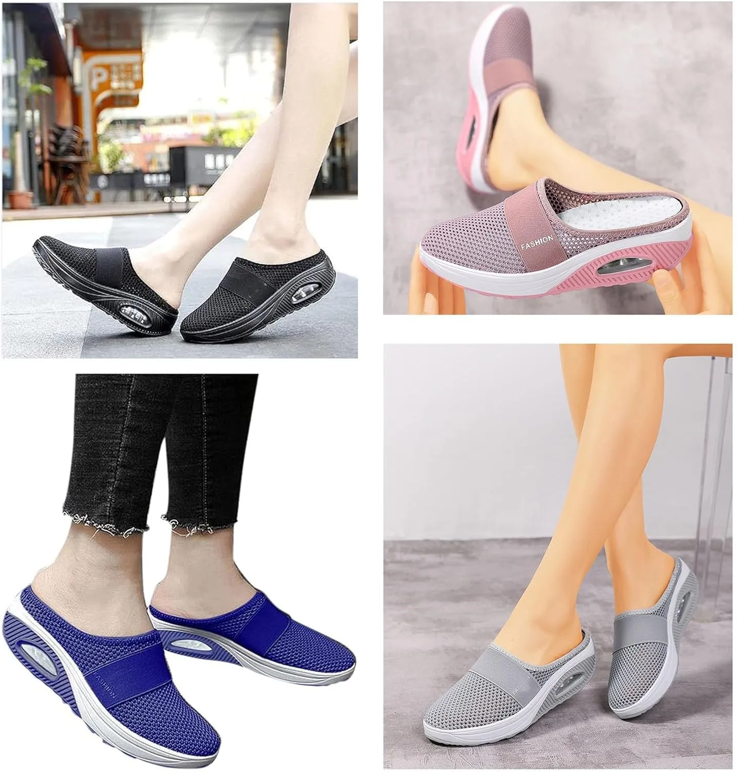 Women's Air Cushion Slip-On Breathable Orthopedic Walking Shoes, Heelless Mesh Sandals, Women's Orthopedic Sneakers