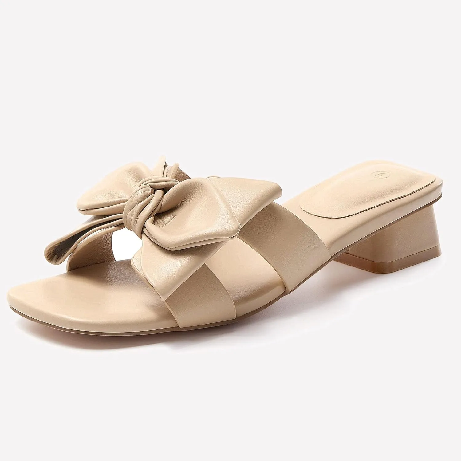 Womens Bow Dressy Low Heel Sandals Slides Summer Chunky Block Heeled Open Toe Mules Slip on Slippers Shoes