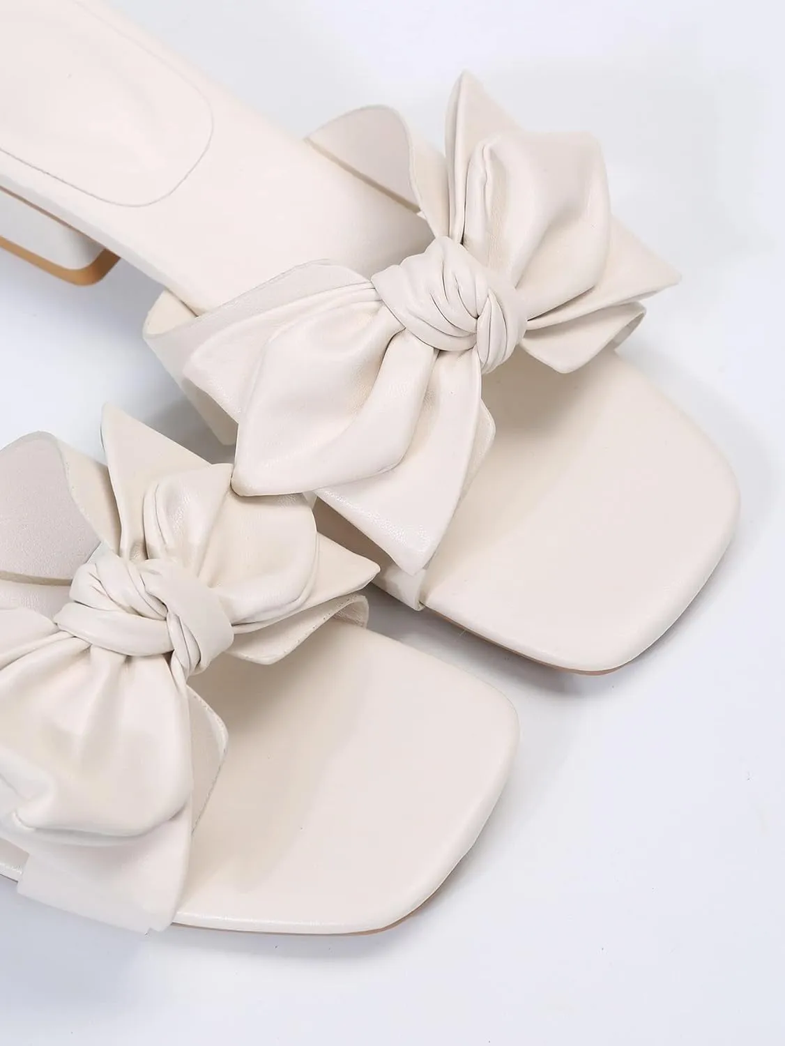 Womens Bow Dressy Low Heel Sandals Slides Summer Chunky Block Heeled Open Toe Mules Slip on Slippers Shoes