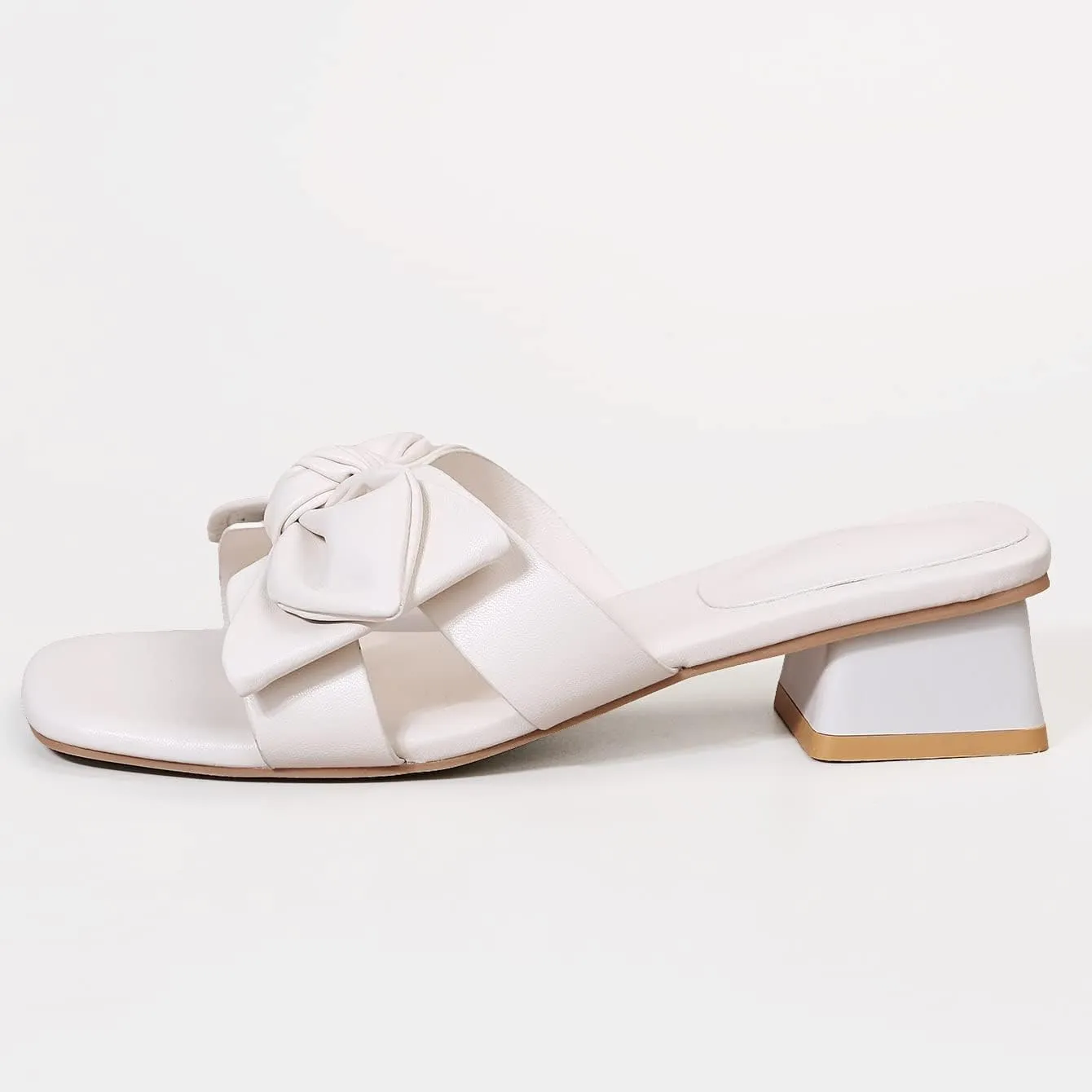Womens Bow Dressy Low Heel Sandals Slides Summer Chunky Block Heeled Open Toe Mules Slip on Slippers Shoes
