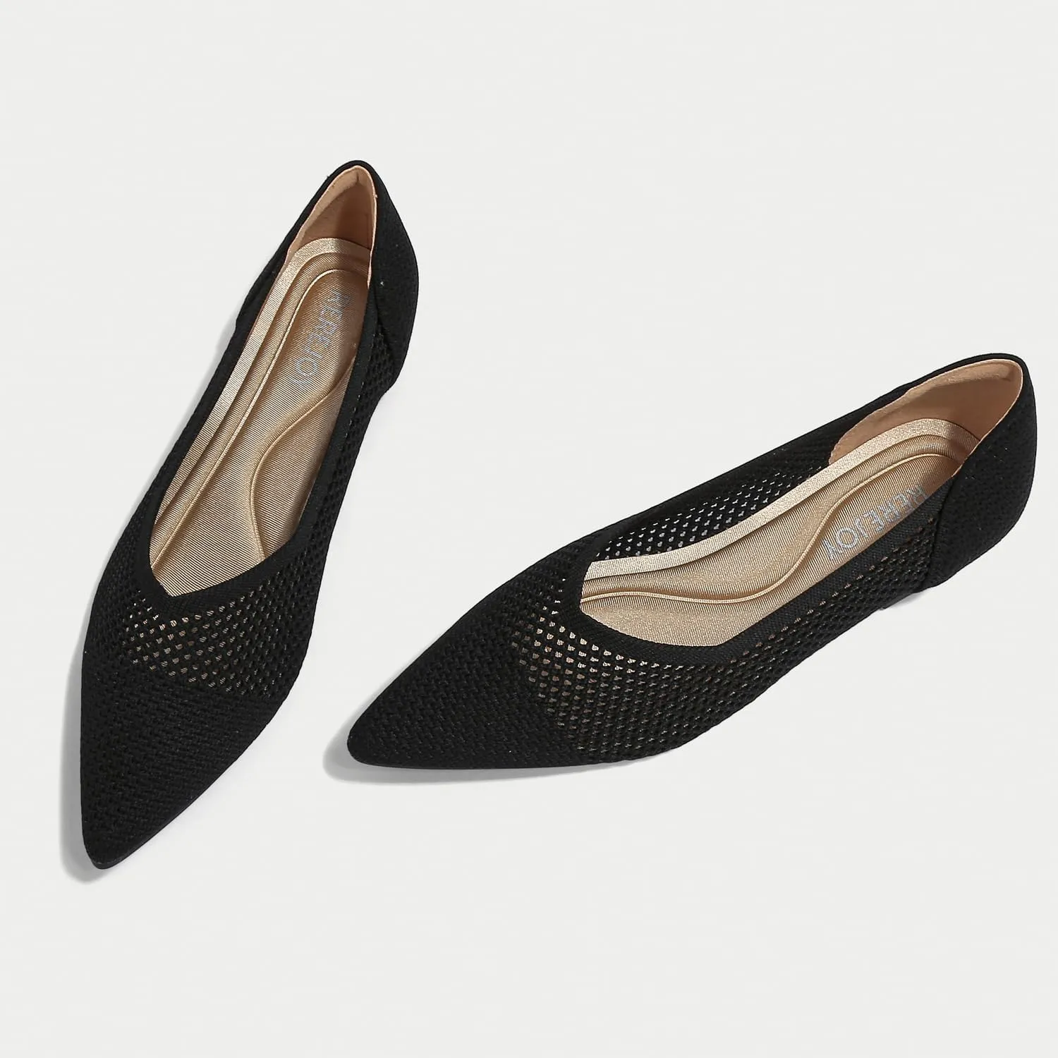 Women's Breathable Mesh Knit Ballet Flats Bow Pointed Toe Comfortable Slip On Shoes