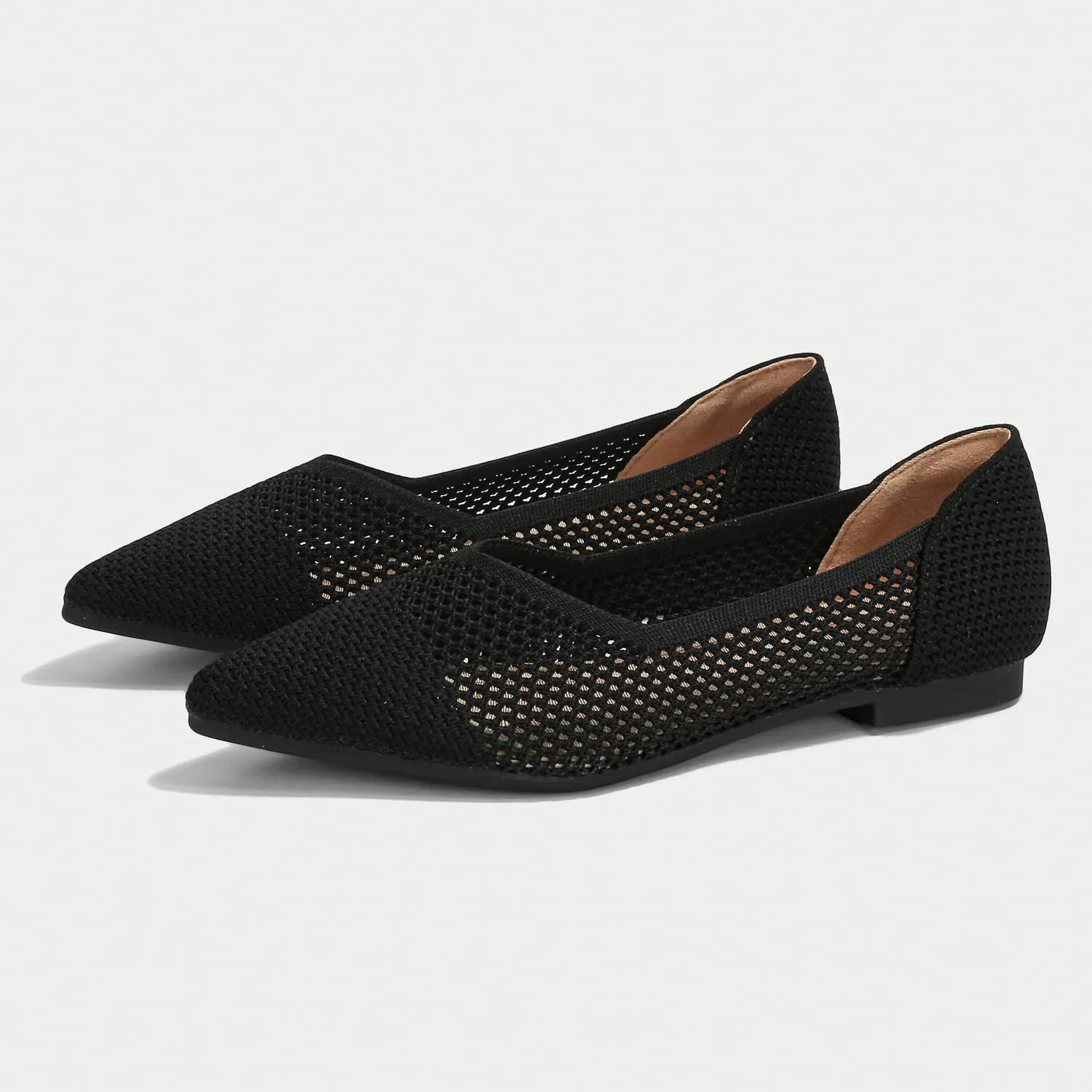 Women's Breathable Mesh Knit Ballet Flats Bow Pointed Toe Comfortable Slip On Shoes