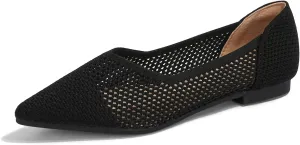 Women's Breathable Mesh Knit Ballet Flats Bow Pointed Toe Comfortable Slip On Shoes