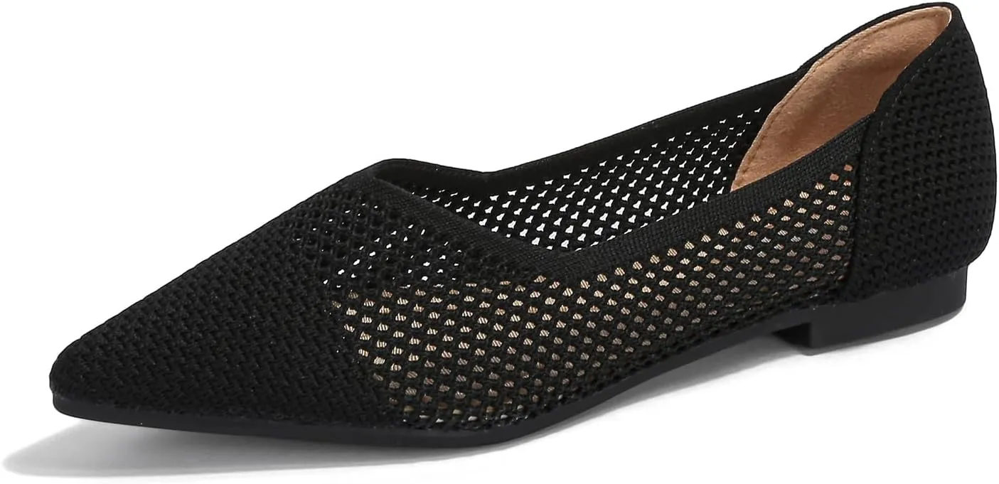 Women's Breathable Mesh Knit Ballet Flats Bow Pointed Toe Comfortable Slip On Shoes