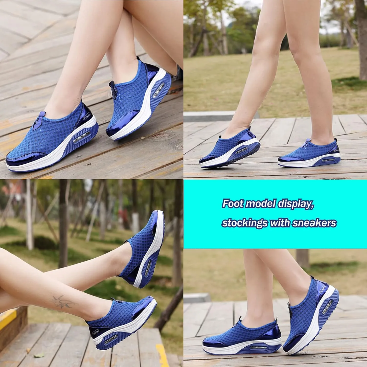 Women's Breathable Mesh Wedge Slip On Walking Sneakers,Non Slip Soft Sole Comfortable Arch Support Casual Running Shoes