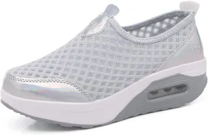 Women's Breathable Mesh Wedge Slip On Walking Sneakers,Non Slip Soft Sole Comfortable Arch Support Casual Running Shoes