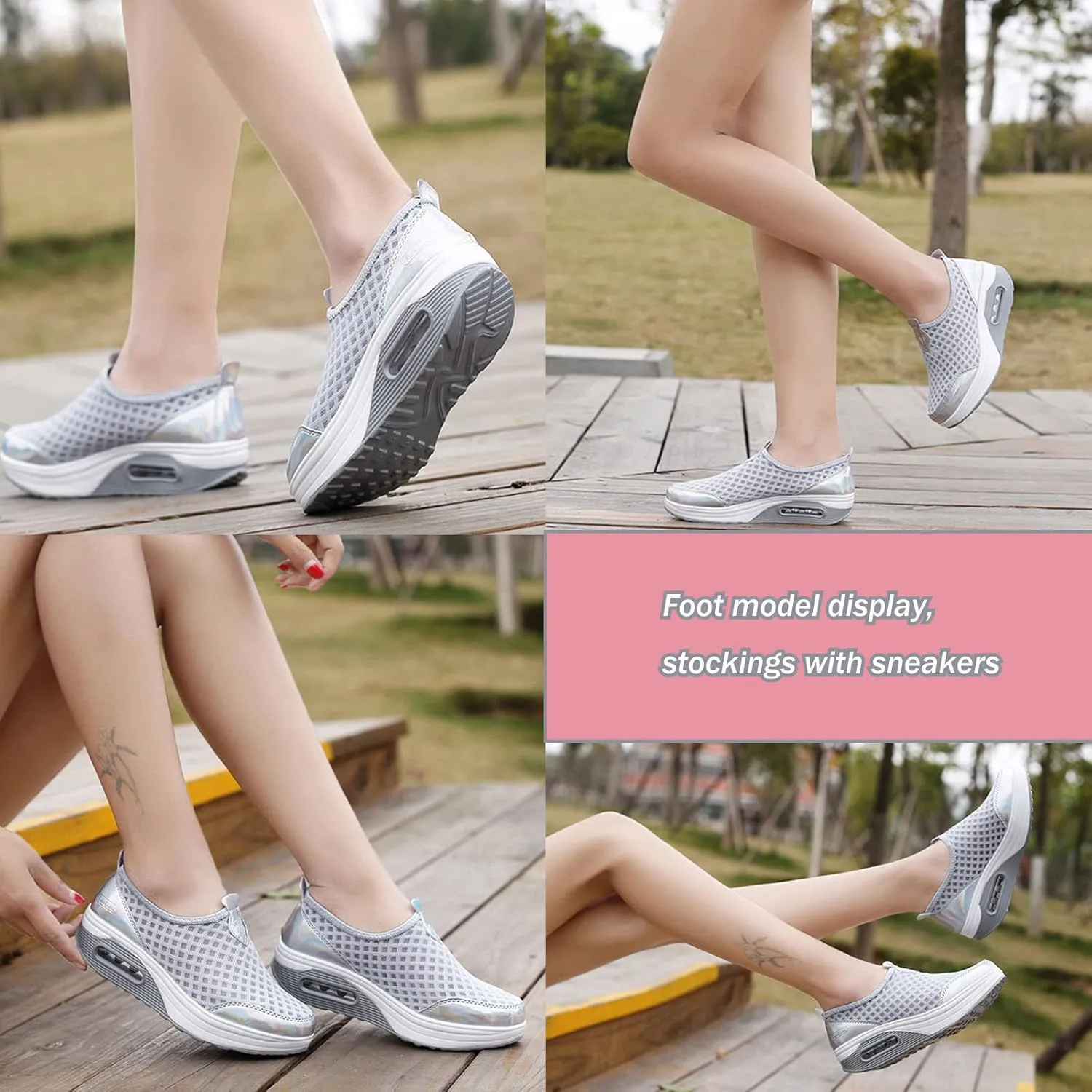 Women's Breathable Mesh Wedge Slip On Walking Sneakers,Non Slip Soft Sole Comfortable Arch Support Casual Running Shoes