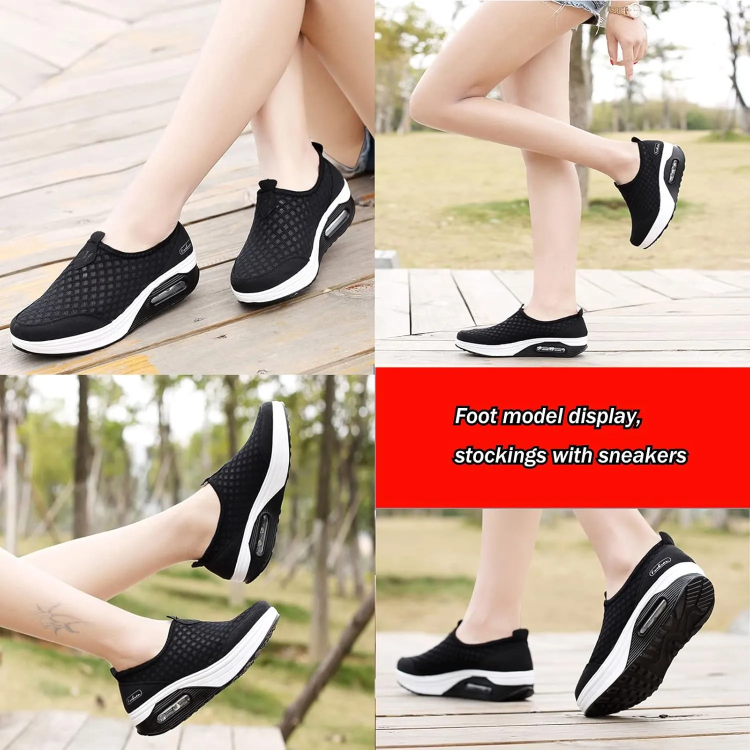 Women's Breathable Mesh Wedge Slip On Walking Sneakers,Non Slip Soft Sole Comfortable Arch Support Casual Running Shoes