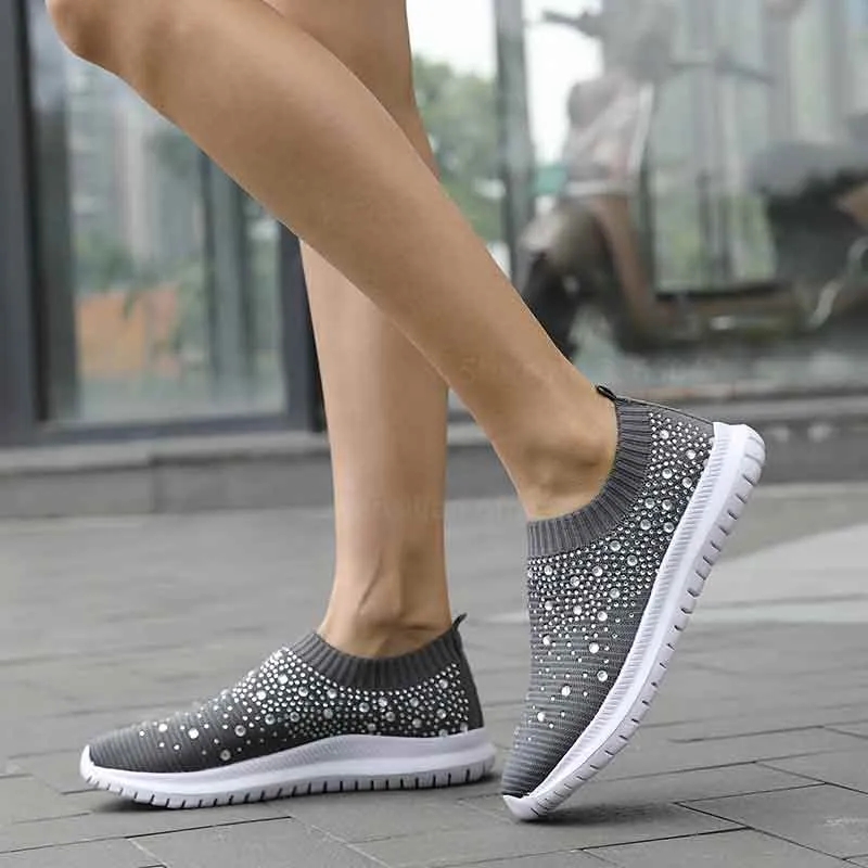Women’s Breathable Sparkly Crystal Slip-on Shoes