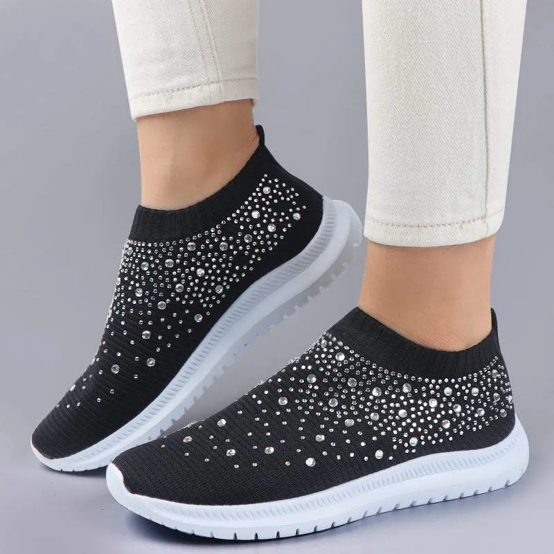 Women’s Breathable Sparkly Crystal Slip-on Shoes