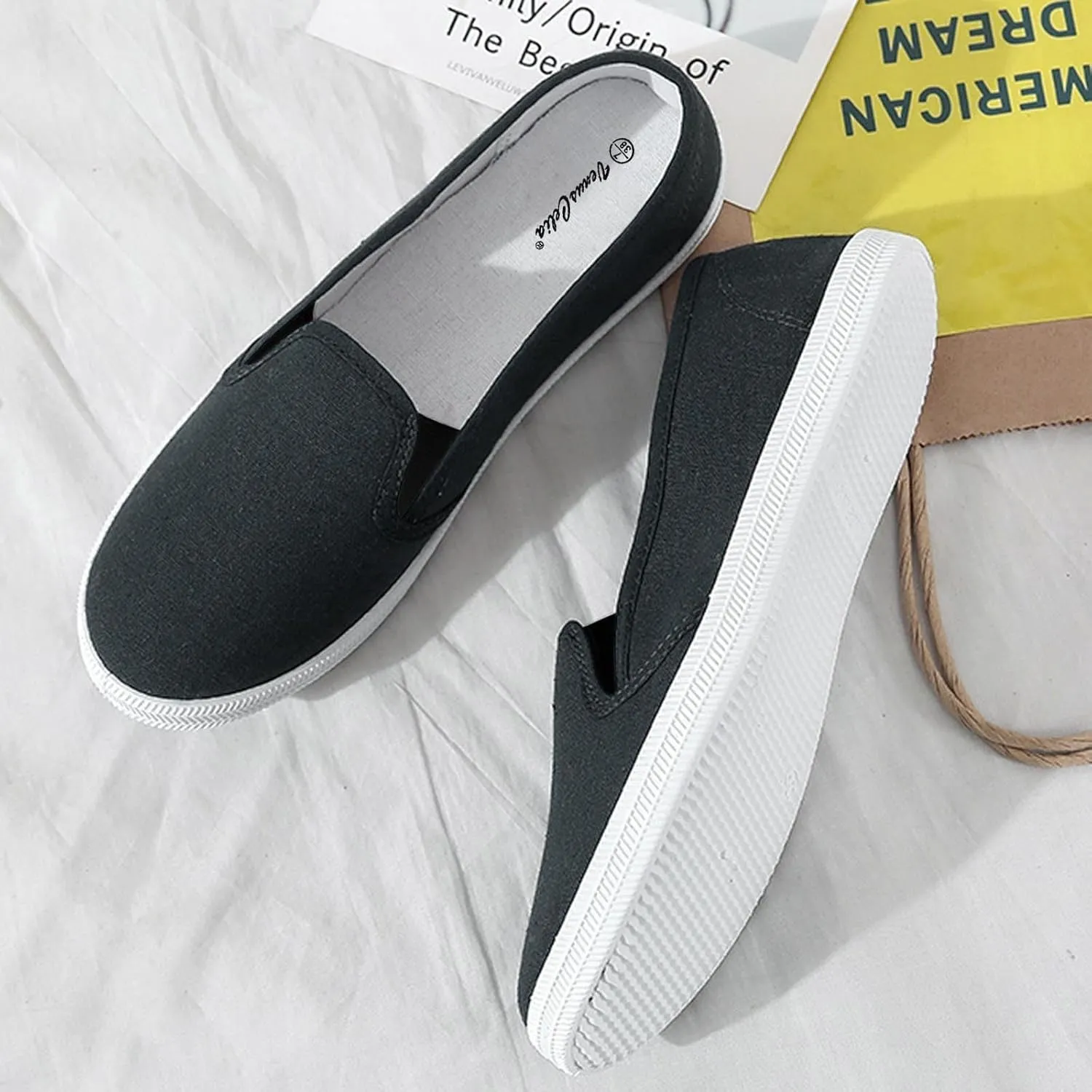Women's Casual Shoes Summer Knit Slip On Walking Shoes Breathable L𝐨w Heel Dress Sneaker Wide Width Mesh Comfortable Sneakers