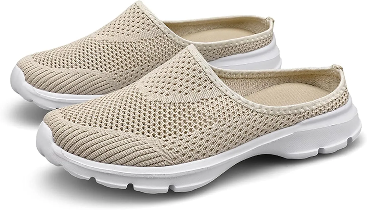Women's Casual Slip on Half Shoes Breathable Arch Support Walking Mules Shoes Open Back Slip on Flats Non-Slip Sneakers Sandals