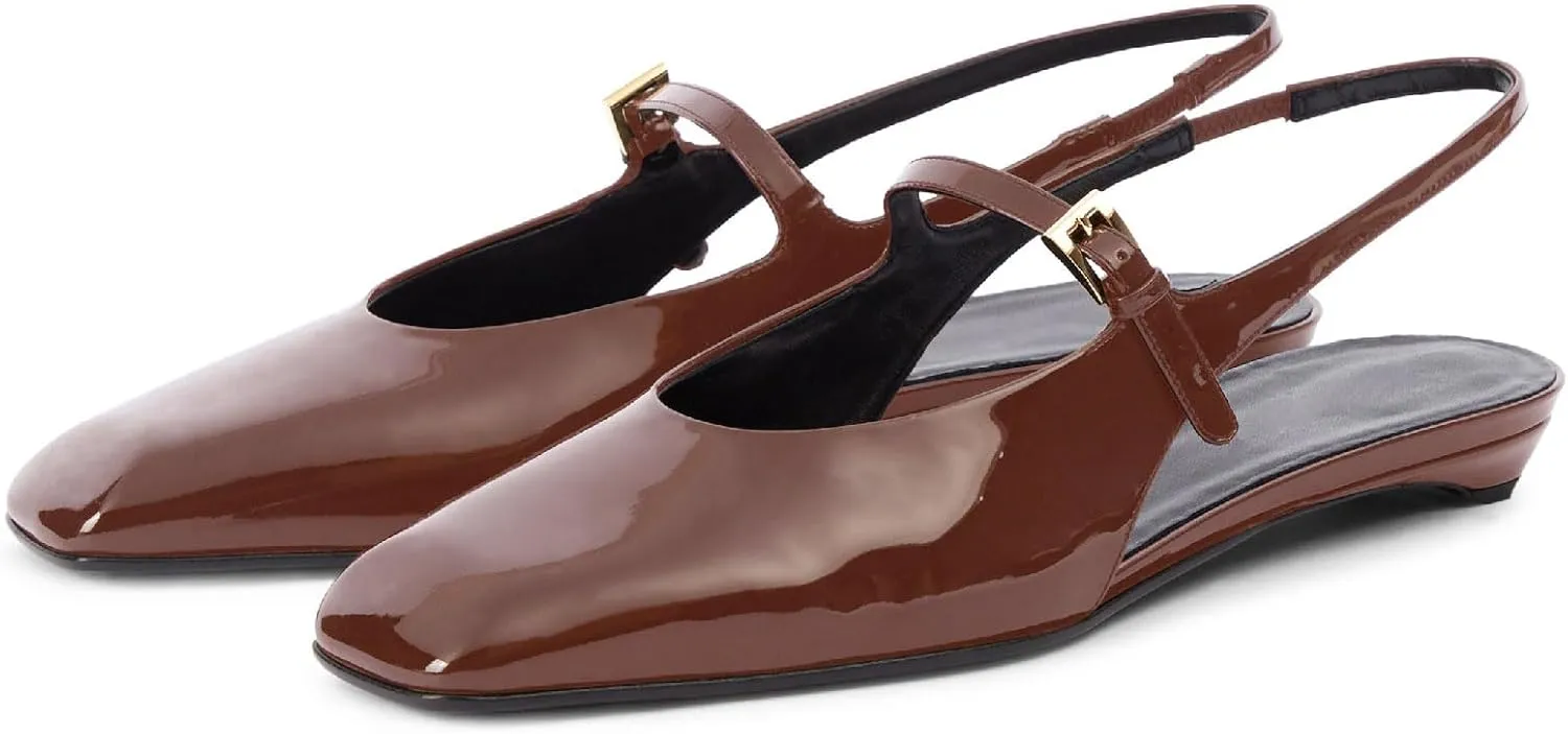 Women's Chic Square Closed Toe Low Chunky Heel Slingback Shoes Comfortable Slip On Mary Jane Flats with Buckle Casual Office Dressy Slingback Mary Jane Pumps for Women