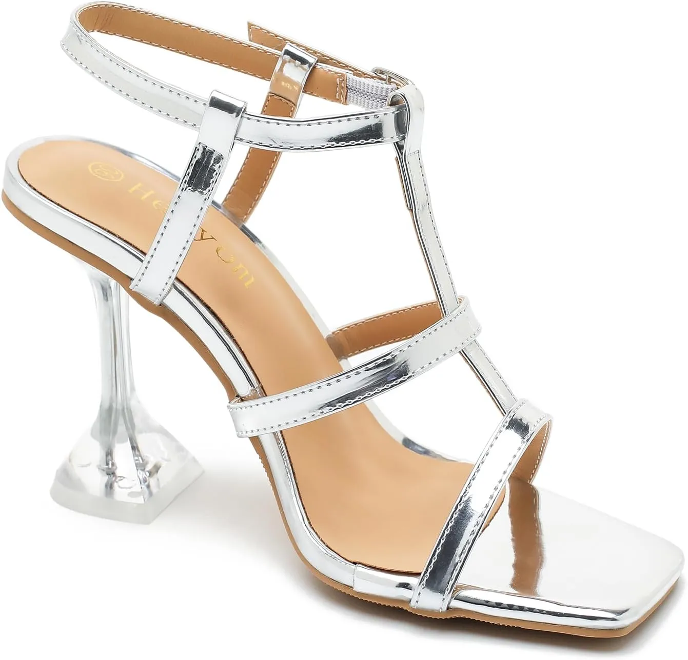 Women's Clear High Heeled Sandals Sexy Kitten Heels Square Toe Ankle Strap Wedding Dress Party Shoes