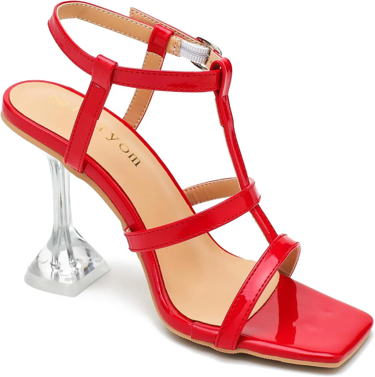 Women's Clear High Heeled Sandals Sexy Kitten Heels Square Toe Ankle Strap Wedding Dress Party Shoes