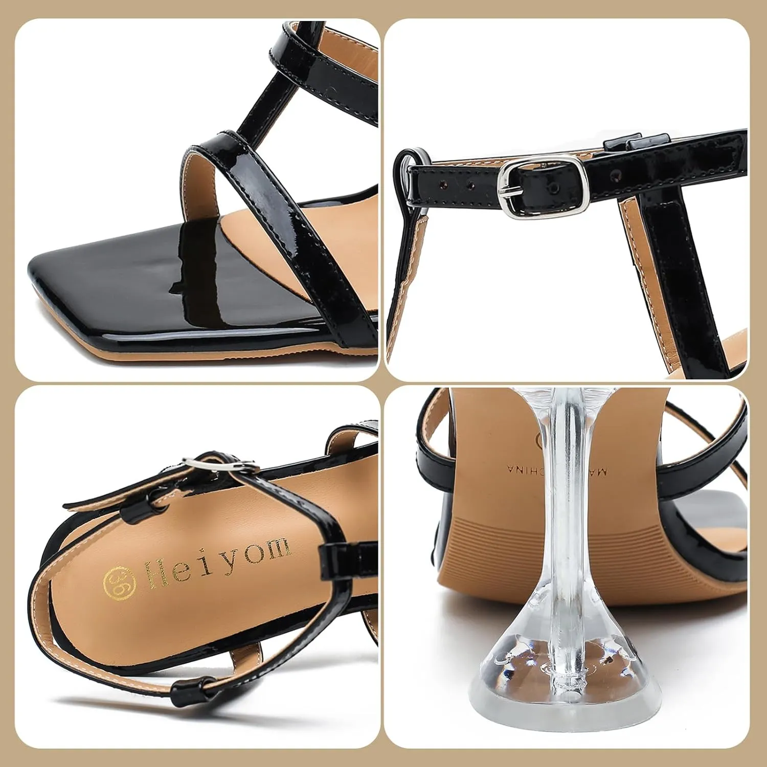 Women's Clear High Heeled Sandals Sexy Kitten Heels Square Toe Ankle Strap Wedding Dress Party Shoes