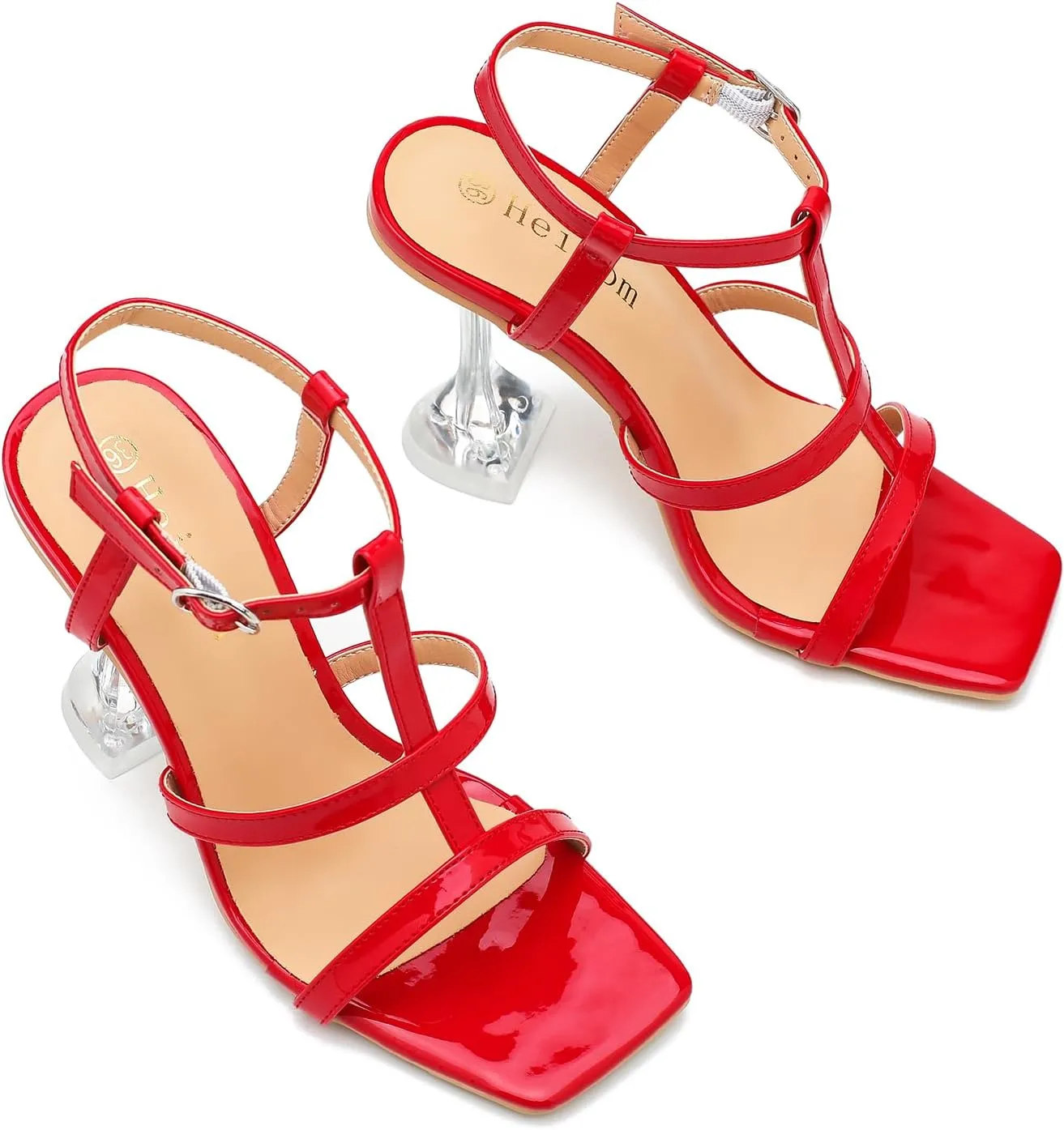 Women's Clear High Heeled Sandals Sexy Kitten Heels Square Toe Ankle Strap Wedding Dress Party Shoes