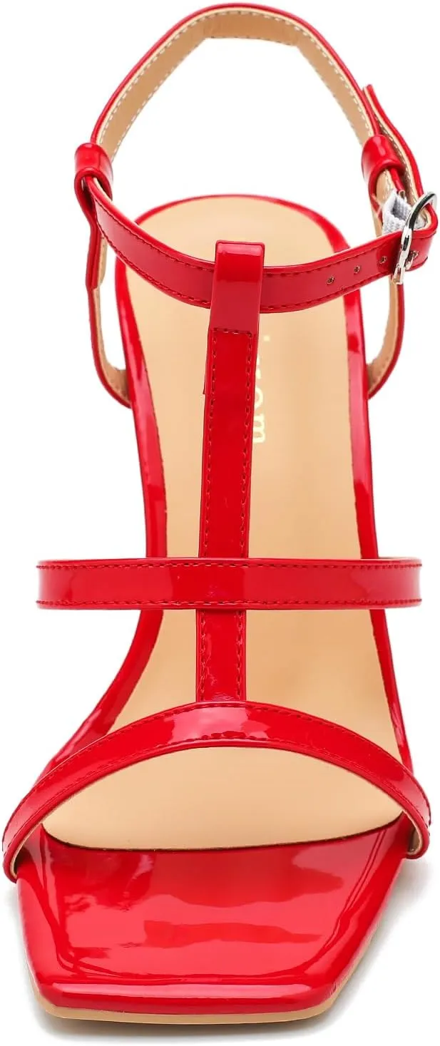 Women's Clear High Heeled Sandals Sexy Kitten Heels Square Toe Ankle Strap Wedding Dress Party Shoes
