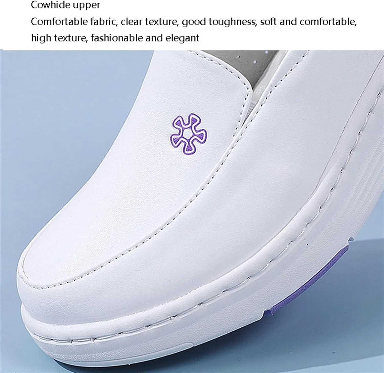 Womens Comfy Non-Slip White Nursing Shoes, Women Summer Breathable Slip-On Leather Nursing Work Shoes, Wedge Platform Orthopedic Nursing Shoes, for Medical Care