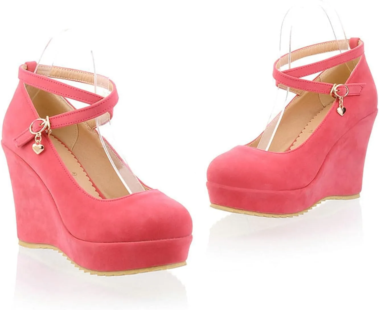 Womens Cross Strap Dress Pumps Slip On Comfortable Casual Round Toe Platform Wedge High Heel Shoes