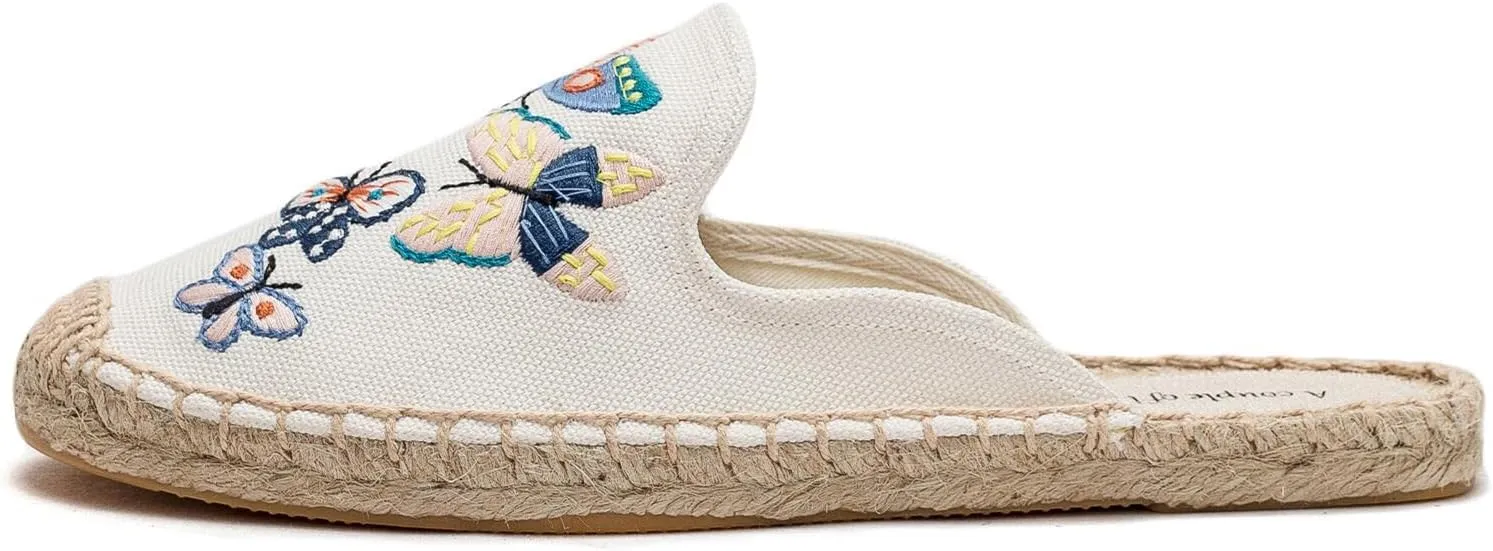 Womens Embroidery Espadrille Mules Flats - Fashion Flats Shoes Comfortable Mule Shoes Breathable Espadrilles Anti-Slip Slipper