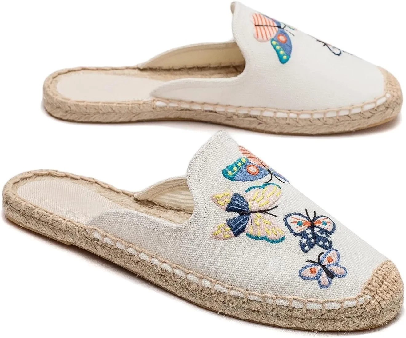 Womens Embroidery Espadrille Mules Flats - Fashion Flats Shoes Comfortable Mule Shoes Breathable Espadrilles Anti-Slip Slipper