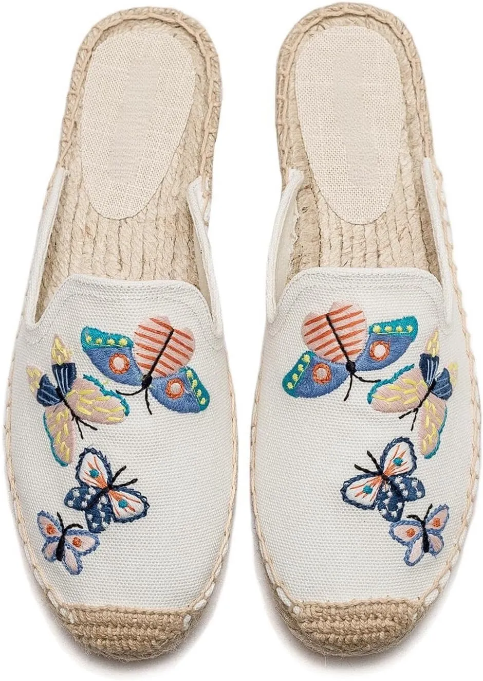 Womens Embroidery Espadrille Mules Flats - Fashion Flats Shoes Comfortable Mule Shoes Breathable Espadrilles Anti-Slip Slipper