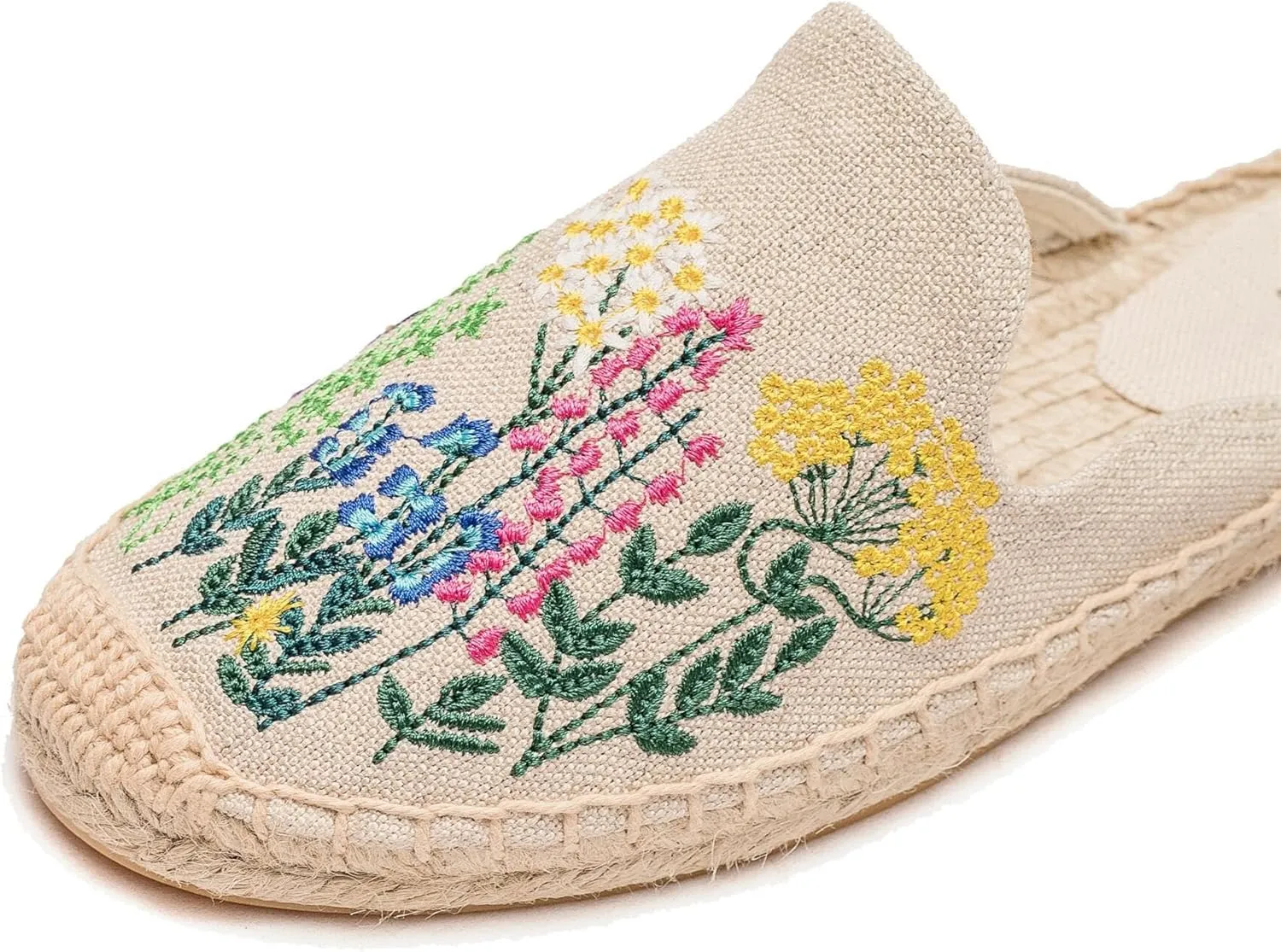 Womens Embroidery Espadrille Mules Flats - Fashion Flats Shoes Comfortable Mule Shoes Breathable Espadrilles Anti-Slip Slipper