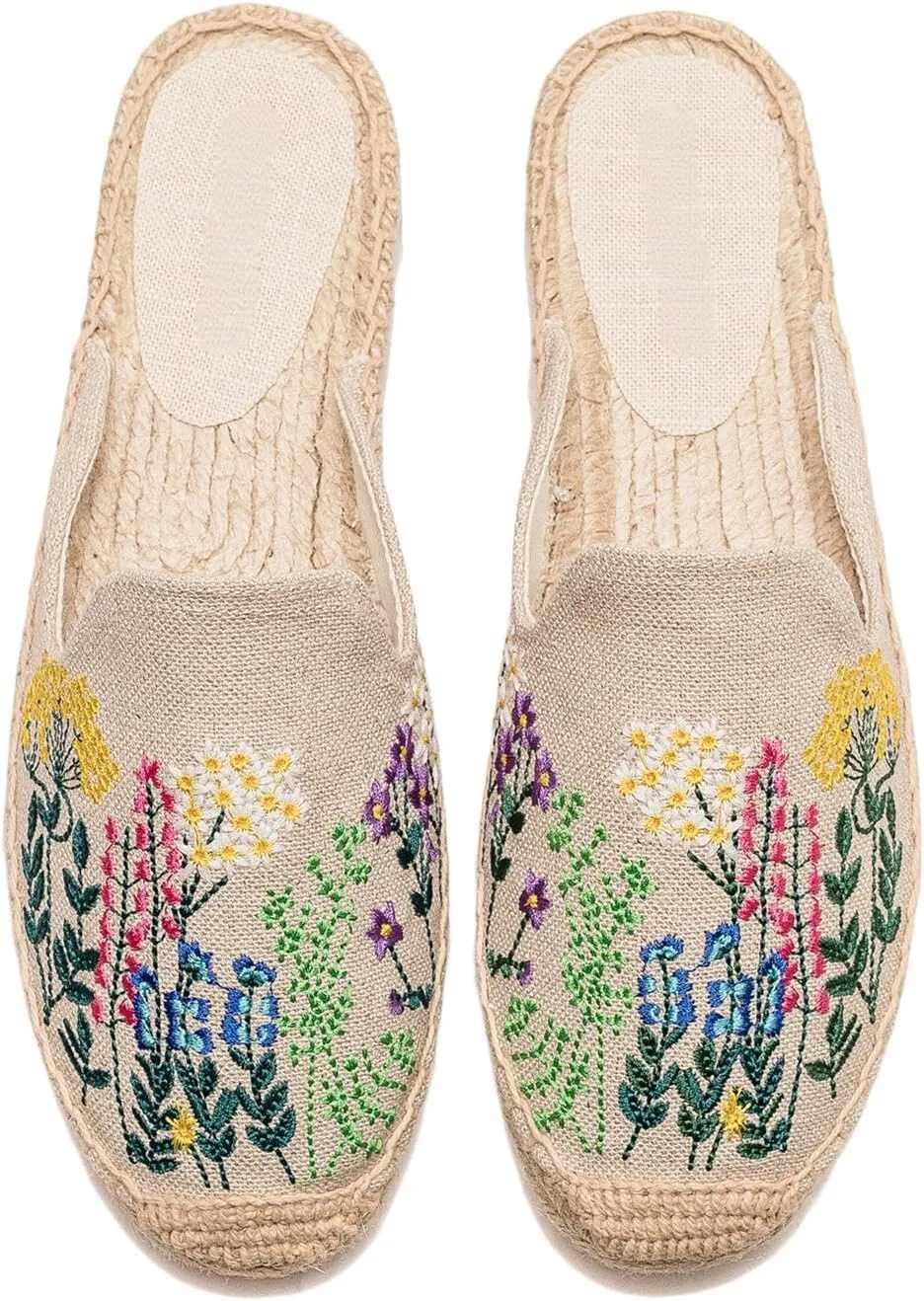 Womens Embroidery Espadrille Mules Flats - Fashion Flats Shoes Comfortable Mule Shoes Breathable Espadrilles Anti-Slip Slipper