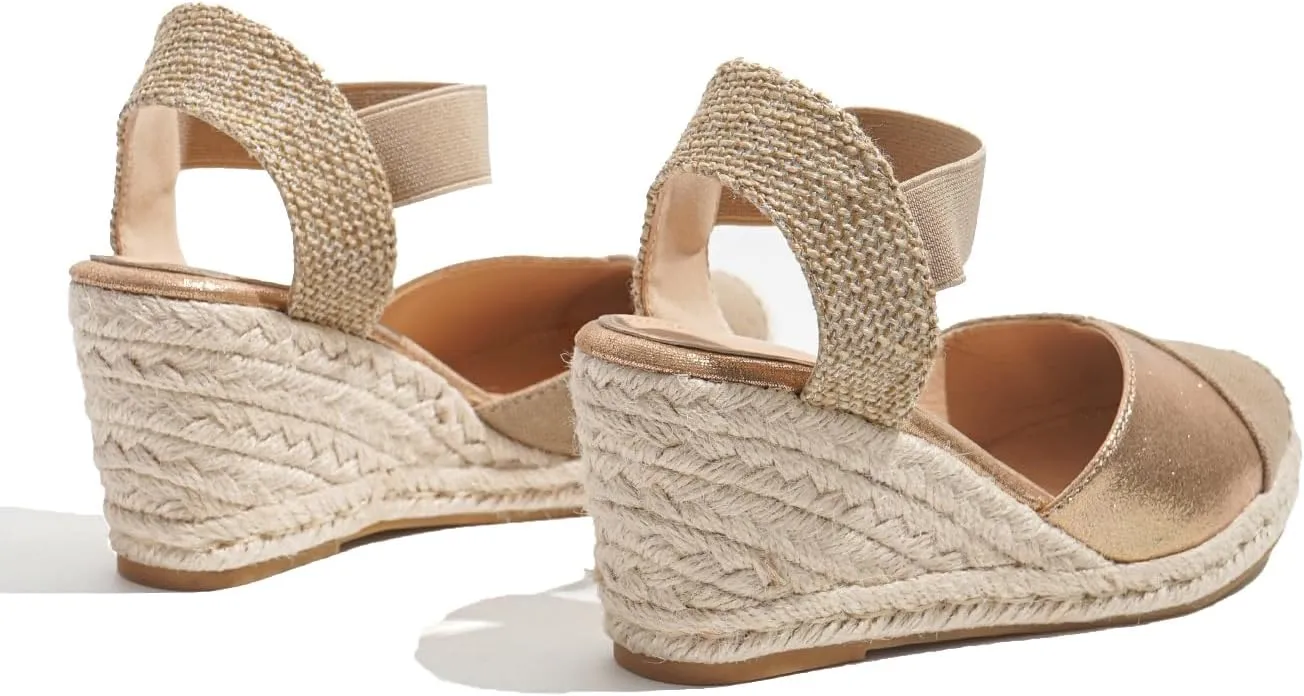 Women's Espadrille Wedge Sandals, Closed Toe Elastic Strap Slingback Shoes, Casual Summer Slip On Sandals TDL6A