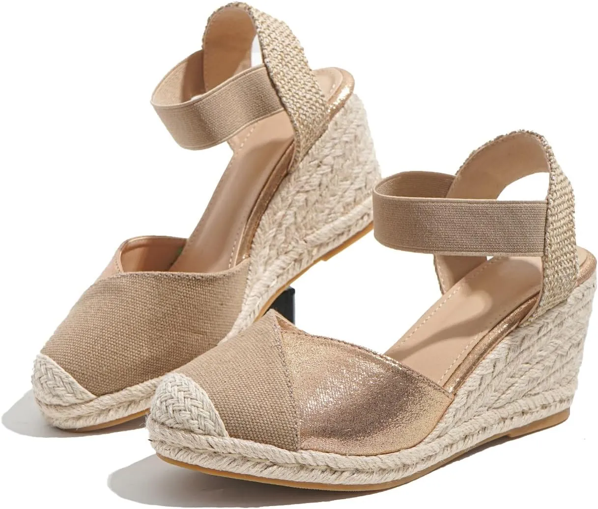 Women's Espadrille Wedge Sandals, Closed Toe Elastic Strap Slingback Shoes, Casual Summer Slip On Sandals TDL6A