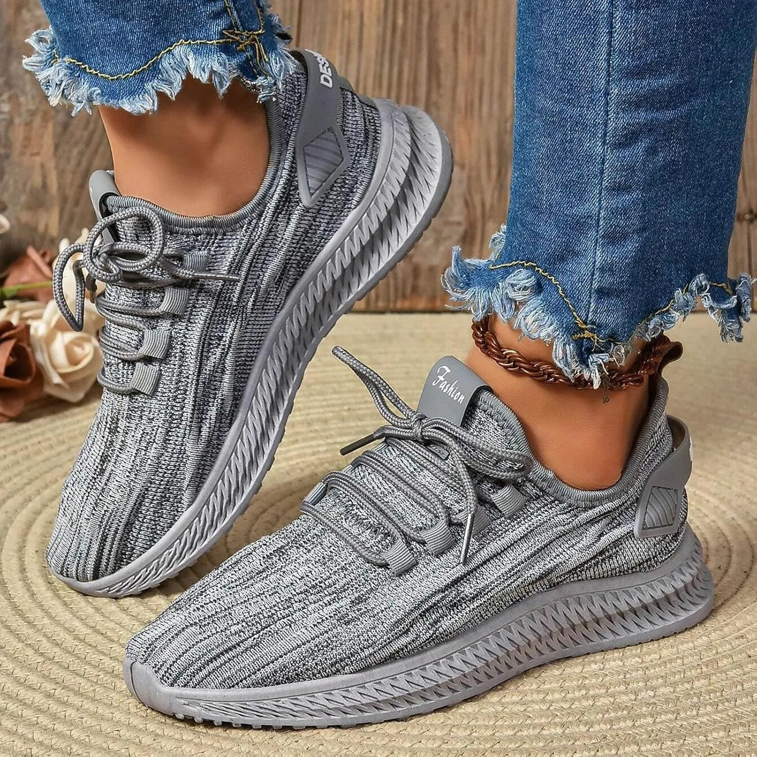 Women's Fashion Mesh Breathable Lightweight Lace Up Soft Sole Versatile Casual Running Slip on Athletic Work Shoe