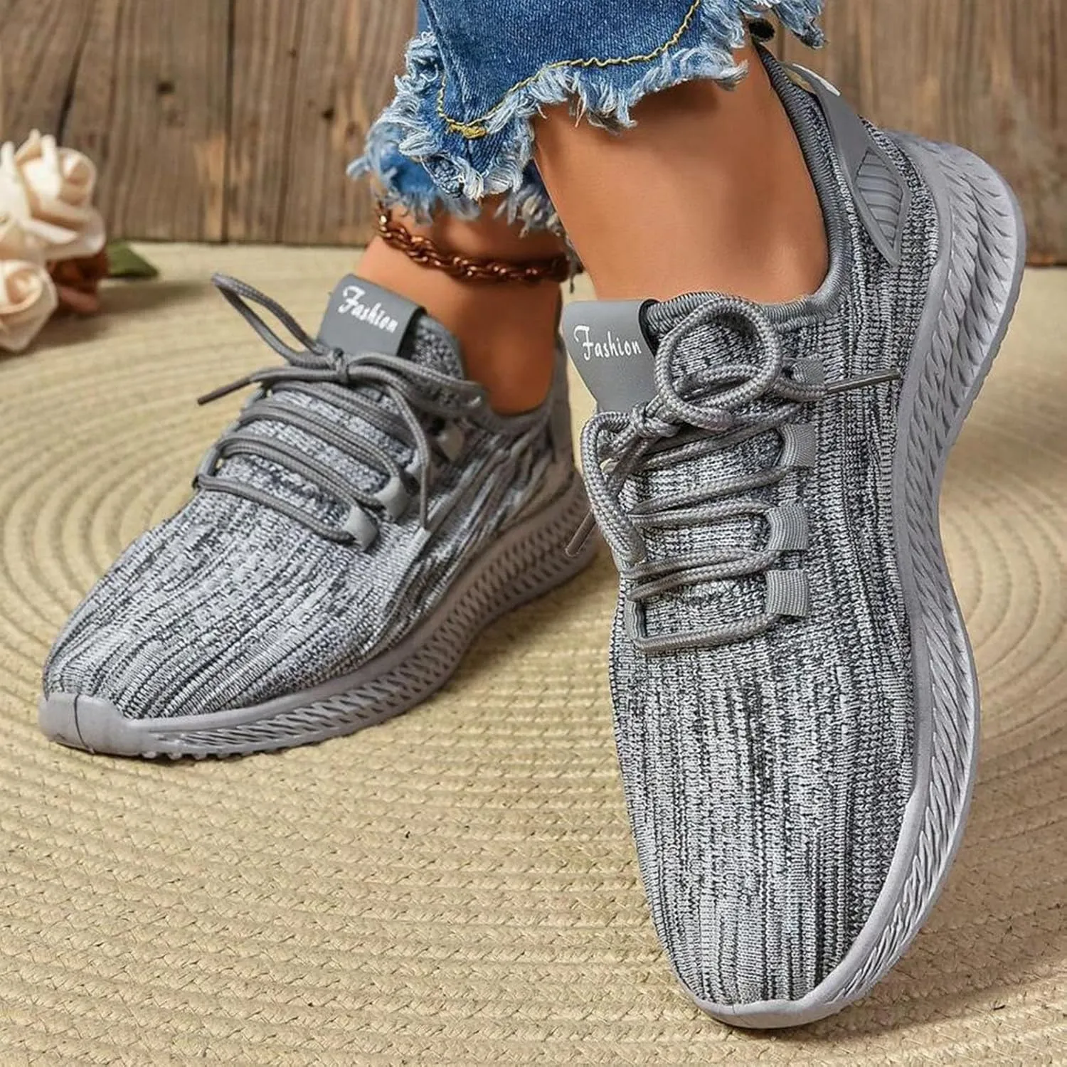 Women's Fashion Mesh Breathable Lightweight Lace Up Soft Sole Versatile Casual Running Slip on Athletic Work Shoe