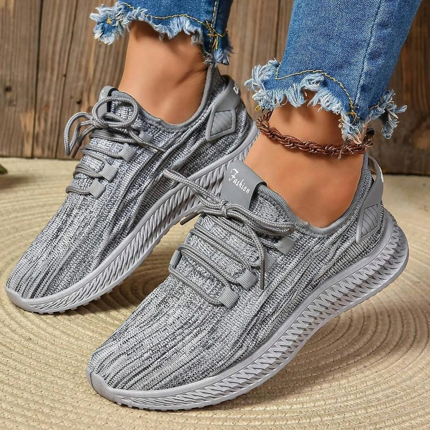 Women's Fashion Mesh Breathable Lightweight Lace Up Soft Sole Versatile Casual Running Slip on Athletic Work Shoe