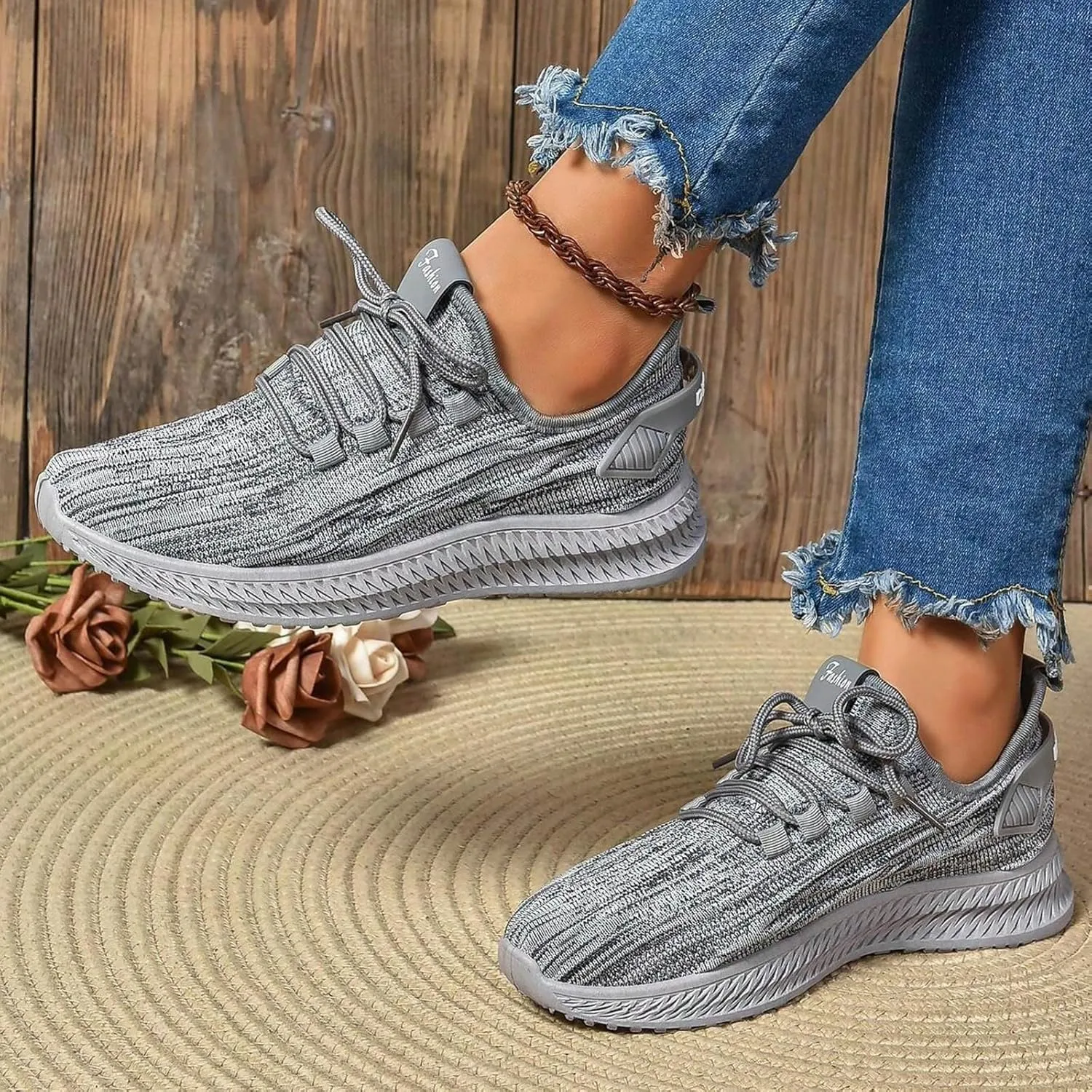 Women's Fashion Mesh Breathable Lightweight Lace Up Soft Sole Versatile Casual Running Slip on Athletic Work Shoe